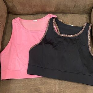 Fabletics Pink and Black Cropped Tank Tops with Metallic Trim